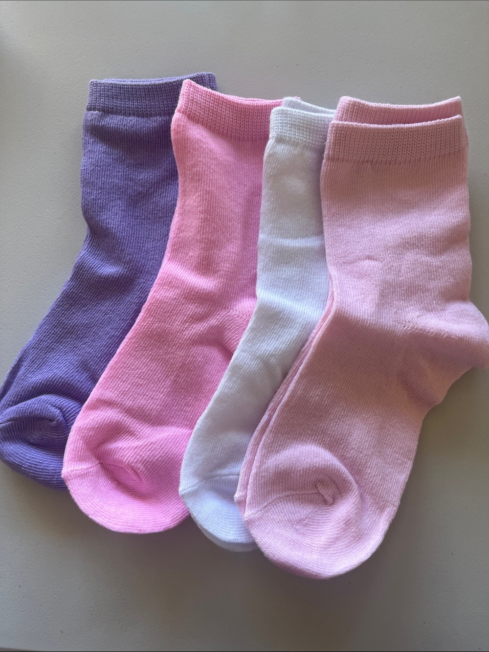 Amazon Essentials Kids Crew Socks - Purple, Pink, Light Pink & White (4-Pack)